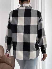 SHEIN Unity Camisa de cuadros de hombros caídos - Blanco y Negro - Ver 2