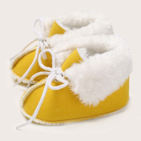 

Baby Lace-up Front Fluffy Trim Boots, Yellow