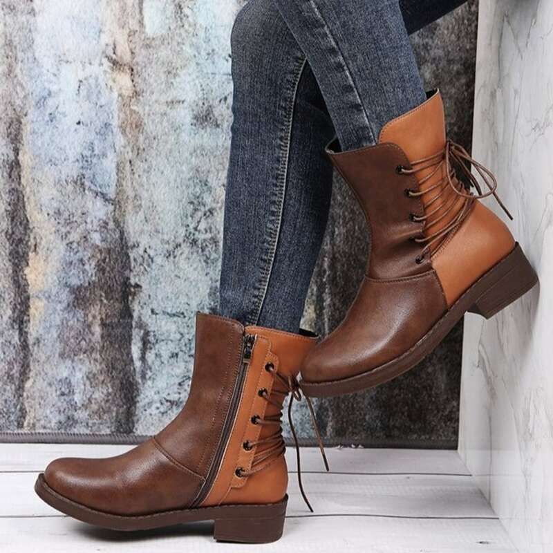 

Side Zip Lace Up Back Boots, Brown