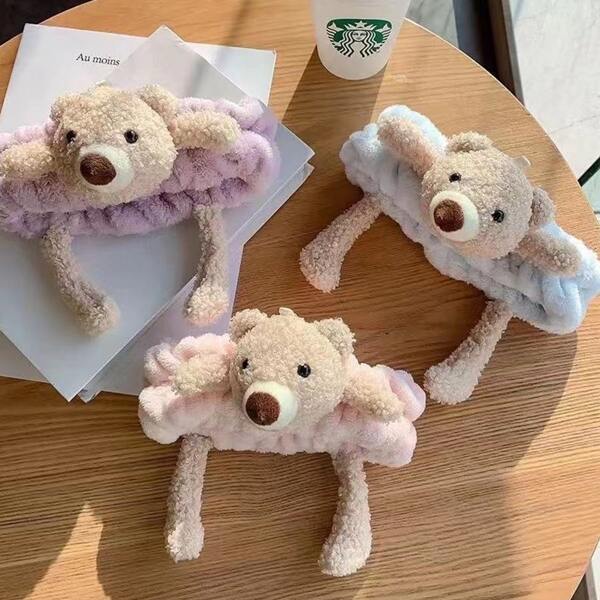 

1pc Bear Decor Random Color Bath Headband, Multicolor