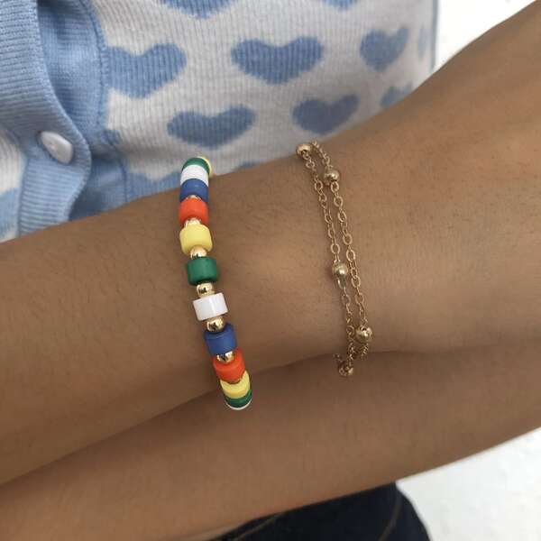 

2pcs Color Block Bracelet, Multicolor