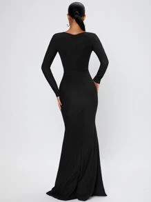 SHEIN Tall Đầm Dây kéo Tách cao màu trơn Hấp dẫn - màu đen - Xem 2