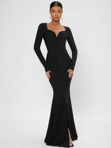 SHEIN Tall Đầm Dây kéo Tách cao màu trơn Hấp dẫn - màu đen - Xem 3