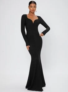 SHEIN Tall Đầm Dây kéo Tách cao màu trơn Hấp dẫn - màu đen - Xem 4