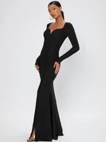 SHEIN Tall Đầm Dây kéo Tách cao màu trơn Hấp dẫn - màu đen - Xem 5