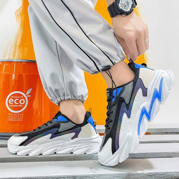 

Men Colorblock Lace-up Front Sneakers, Multicolor