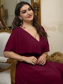 SHEIN Belle Vestido de dama de honor de gasa con volantes y autoanudado color rojo borgoña - Burdeos - Ver 6