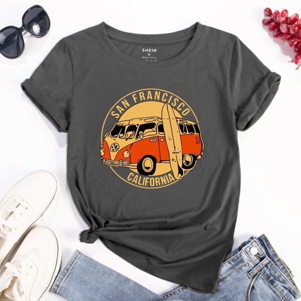

Letter & Car Print Tee, Dark grey