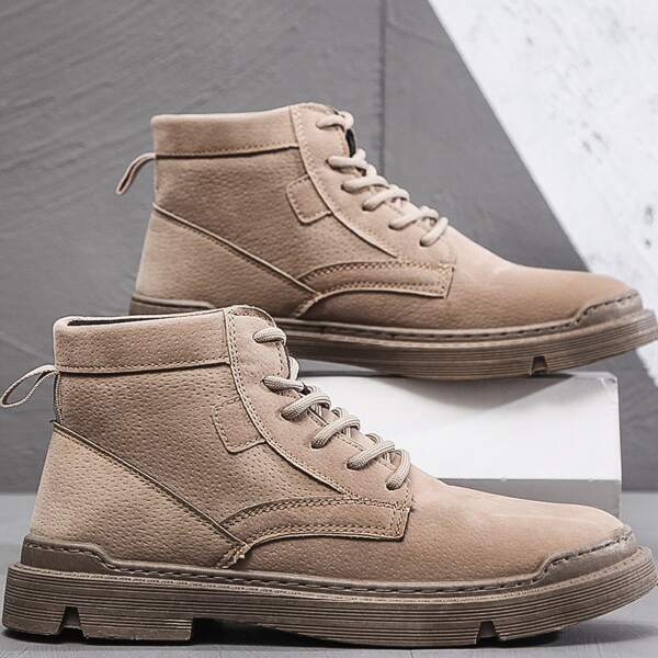 

Men Minimalist Lace-up Front High Top Sneakers, Khaki