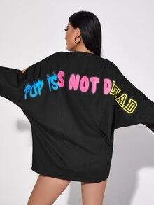 NO NAME Áo thun nữ Cắt ra Hoạt hình Slogan Giải trí - màu đen - Xem 2