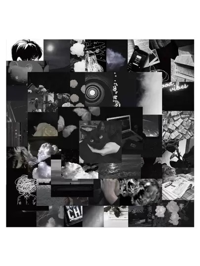 50pcs Black & White Style Stickers, Monochrome Healing Stickers, Creative B&W Stickers Suitable For Books, Cups, Skateboards Scrapbook Supplies Funny Stickers Laptop Stickers Kindle Phone Stickers