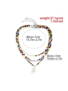 Fashionable and Popular 3pcs Men Letter Decor Beaded Necklace for Vacation and for a Stylish Look - Multicolor - View 5