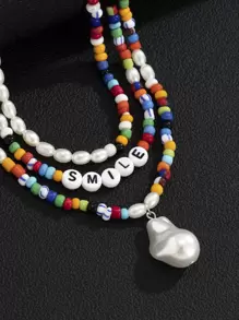 Fashionable and Popular 3pcs Men Letter Decor Beaded Necklace for Vacation and for a Stylish Look - Multicolor - View 6