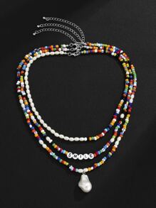 Fashionable and Popular 3pcs Men Letter Decor Beaded Necklace for Vacation and for a Stylish Look - Multicolor - View 7