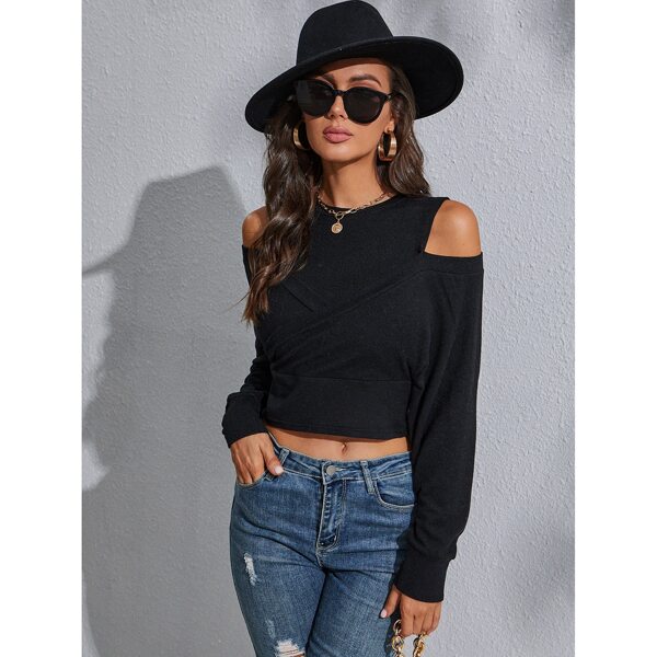 

Cold Shoulder Wrap Front Sweatshirt, Black