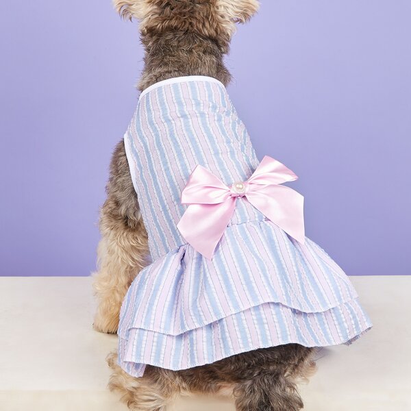 

Striped Print Bow Decor Pet Dress, Multicolor