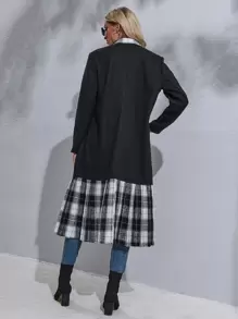 SHEIN Clasi Abrigo panel de cuadros de cuello con solapa