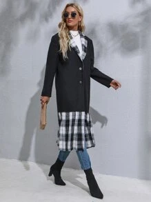 SHEIN Clasi Abrigo panel de cuadros de cuello con solapa
