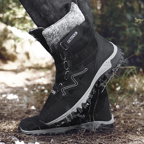 

Men Letter Graphic Lace Up Design Boots, Black and white