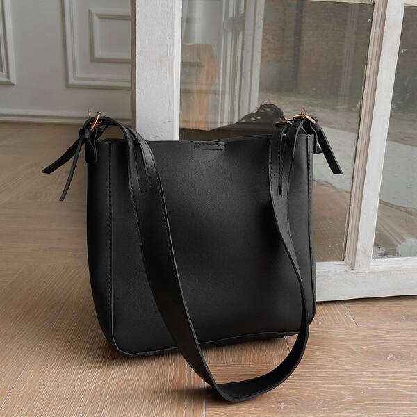 

Minimalist Bucket Bag With Inner Pouch, Black