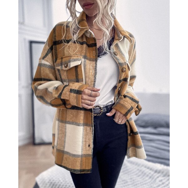 

Plaid Print Drop Shoulder Overcoat, Multicolor