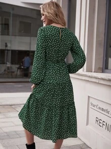 Ditsy Floral Midi Dress - Green - View 2