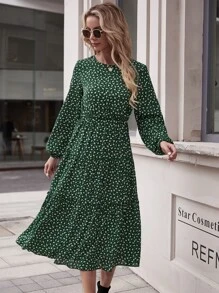 Ditsy Floral Midi Dress - Green - View 5