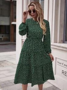 Ditsy Floral Midi Dress - Green - View 6