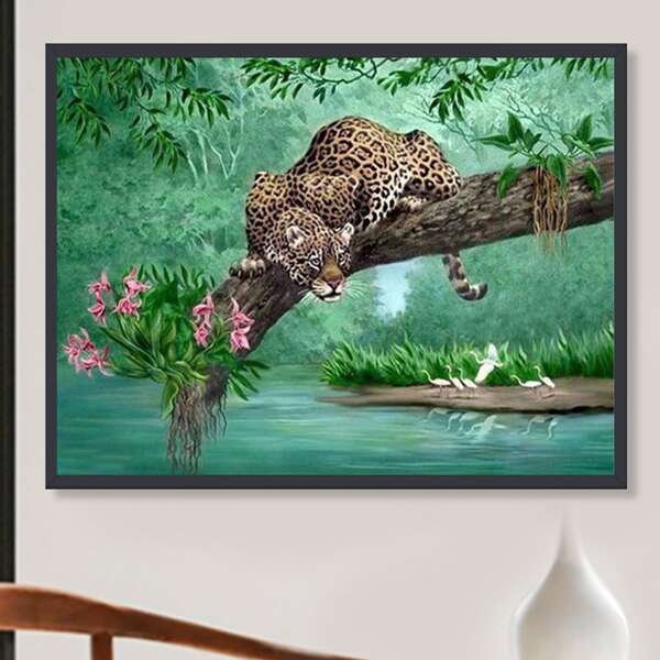 

Leopard Print DIY Diamond Unframed Painting, Multicolor