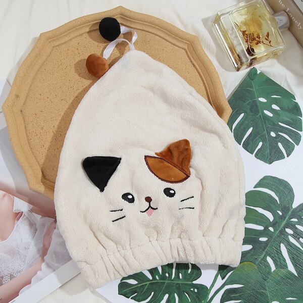 

Cat Design Hair Drying Cap, Beige