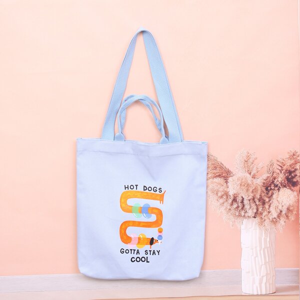 

Cartoon Animal Graphic Shopper Bag, Baby blue