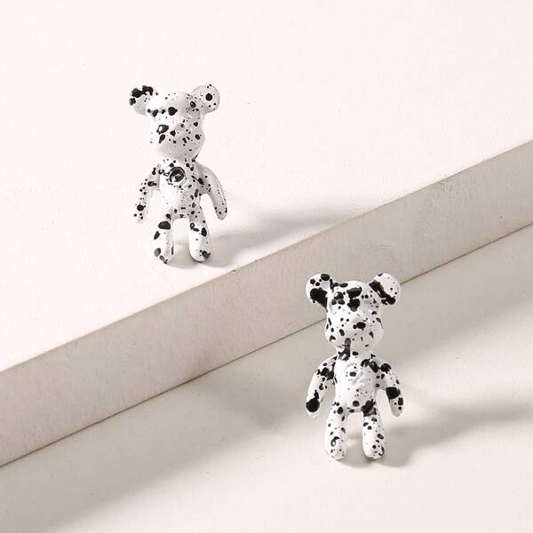 

Bear Stud Earrings, Black and white