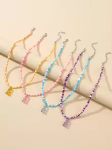 4pcs Bear Pendant Necklace - Multicolor - View 1