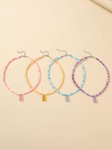 4pcs Bear Pendant Necklace - Multicolor - View 2