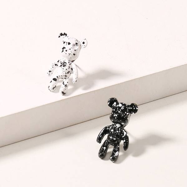 

Bear Stud Earrings, Black and white