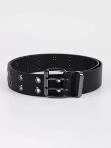 男士雙排帶孔腰帶 - 黑色 - 查看 1