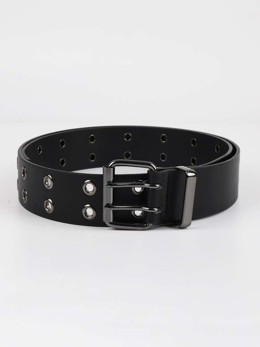 男士雙排帶孔腰帶 - 黑色 - 查看 1