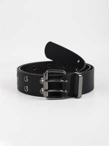 男士雙排帶孔腰帶 - 黑色 - 查看 3