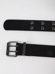 男士雙排帶孔腰帶 - 黑色 - 查看 4