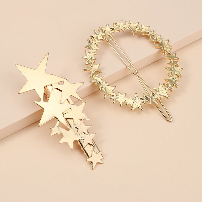 

2pcs Star Decor Hair Clip, Gold