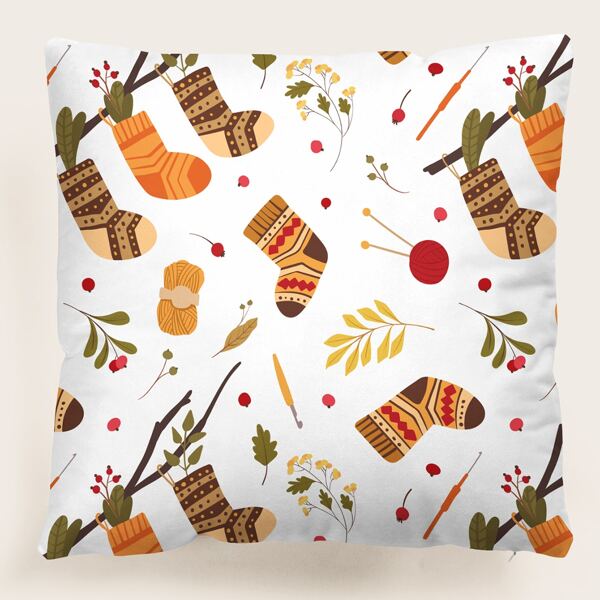 

Christmas Sock Print Cushion Cover Without Filler, Multicolor
