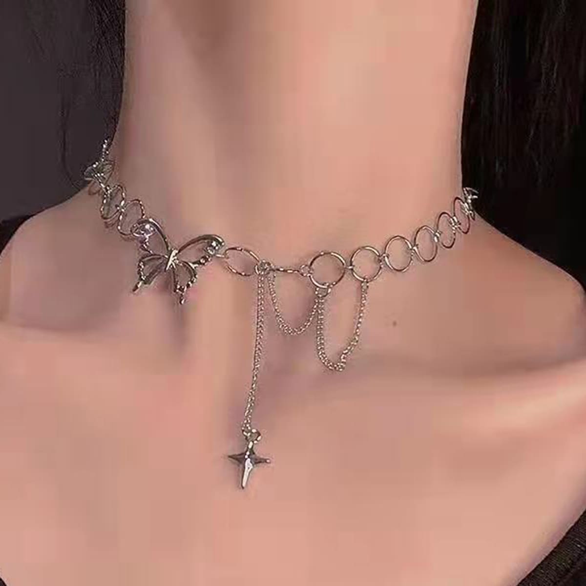 

Butterfly Decor Chain Necklace, Silver
