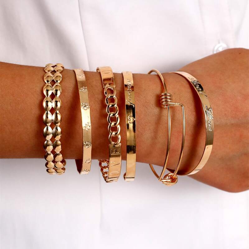 

6pcs Chain Design Bracelet, Gold