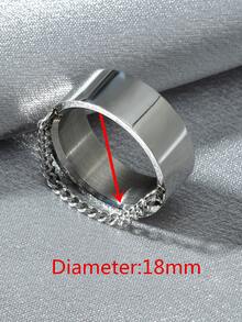 Men Chain Decor Ring - Silver - View 3