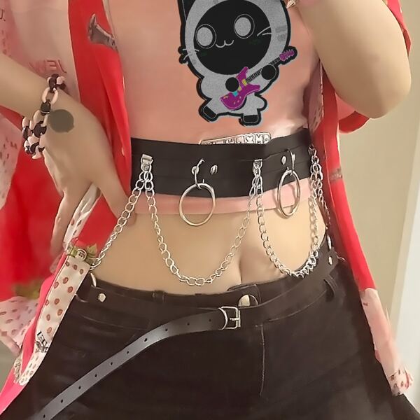 

Chain & Ring Decor Belt, Black