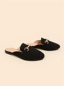 2025 Autumn Minimalist Metal Decor Mules, Black Solid Metal Mules With Kitten Heels - Black - View 4