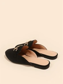 2025 Autumn Minimalist Metal Decor Mules, Black Solid Metal Mules With Kitten Heels - Black - View 5