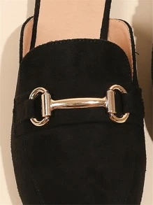 2025 Autumn Minimalist Metal Decor Mules, Black Solid Metal Mules With Kitten Heels - Black - View 9