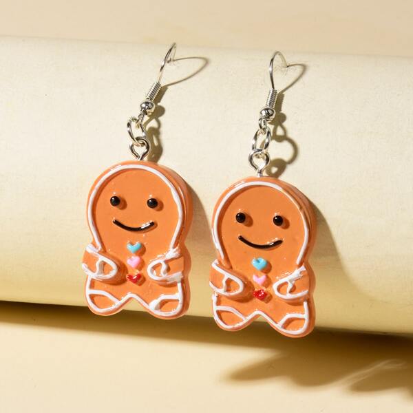 

Christmas Gingerbread Man Drop Earrings, Orange