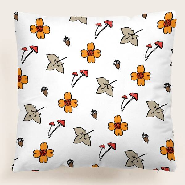 

Leaf & Flower Print Cushion Cover Without Filler, Multicolor